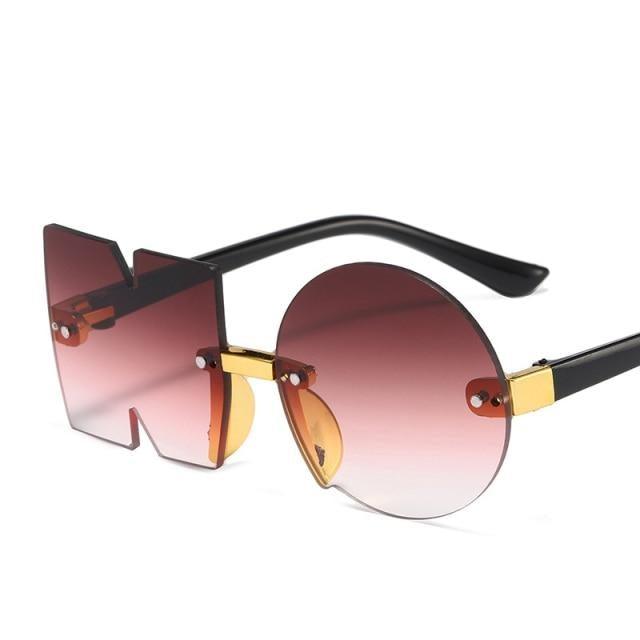 Letter NO Party Rimless Irregular Design Sunglasses For Men/Women Fashionable NO Sunglasses for Kids Oversize & Irregular Design Frameless Polygon Glasses For Children - Black Girl Golf