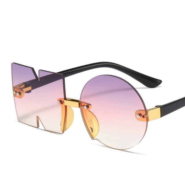 Letter NO Party Rimless Irregular Design Sunglasses For Men/Women Fashionable NO Sunglasses for Kids Oversize & Irregular Design Frameless Polygon Glasses For Children - Black Girl Golf