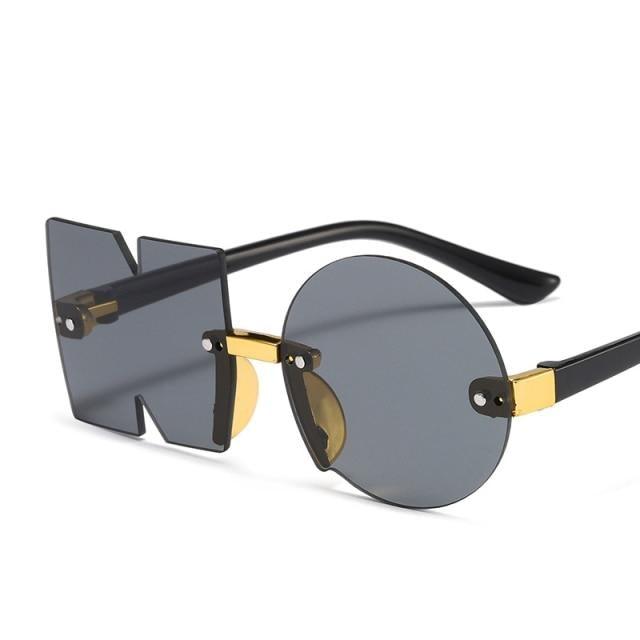 Letter NO Party Rimless Irregular Design Sunglasses For Men/Women Fashionable NO Sunglasses for Kids Oversize & Irregular Design Frameless Polygon Glasses For Children - Black Girl Golf