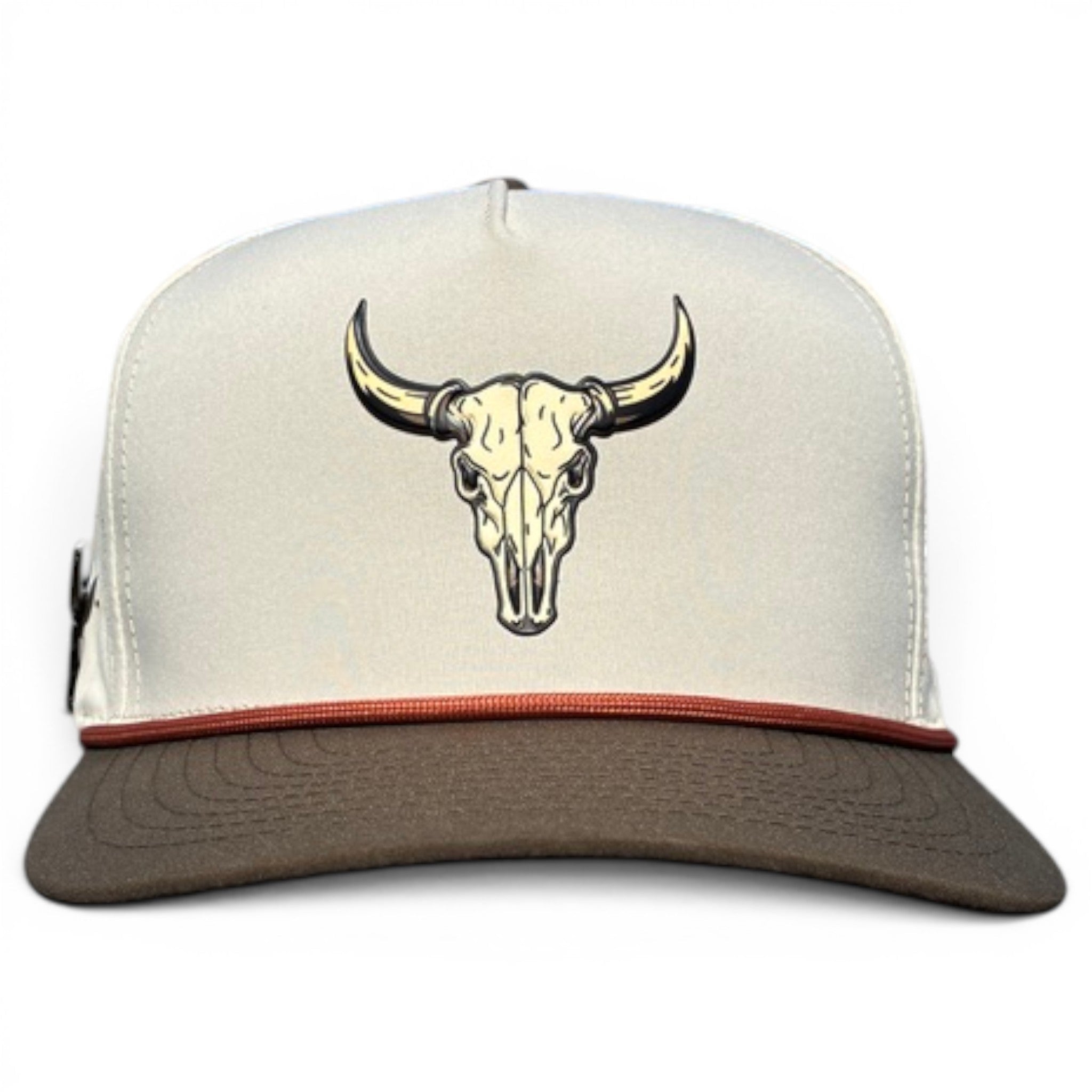 Longhorn Golf Hat | Snapback Cap | Built - in Magnetic Ball Marker Holder + Marker Included | Adjustable Tan Bull Skull - Black Girl Golf