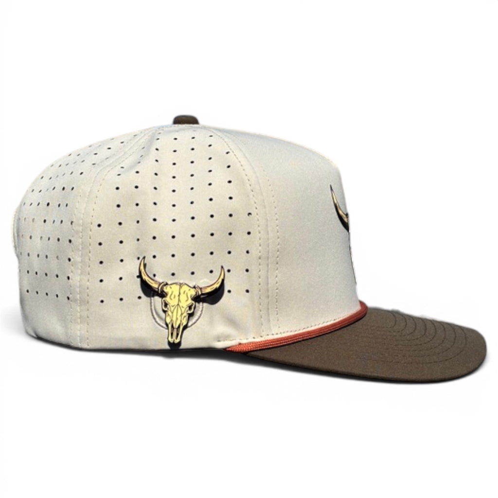 Longhorn Golf Hat | Snapback Cap | Built - in Magnetic Ball Marker Holder + Marker Included | Adjustable Tan Bull Skull - Black Girl Golf
