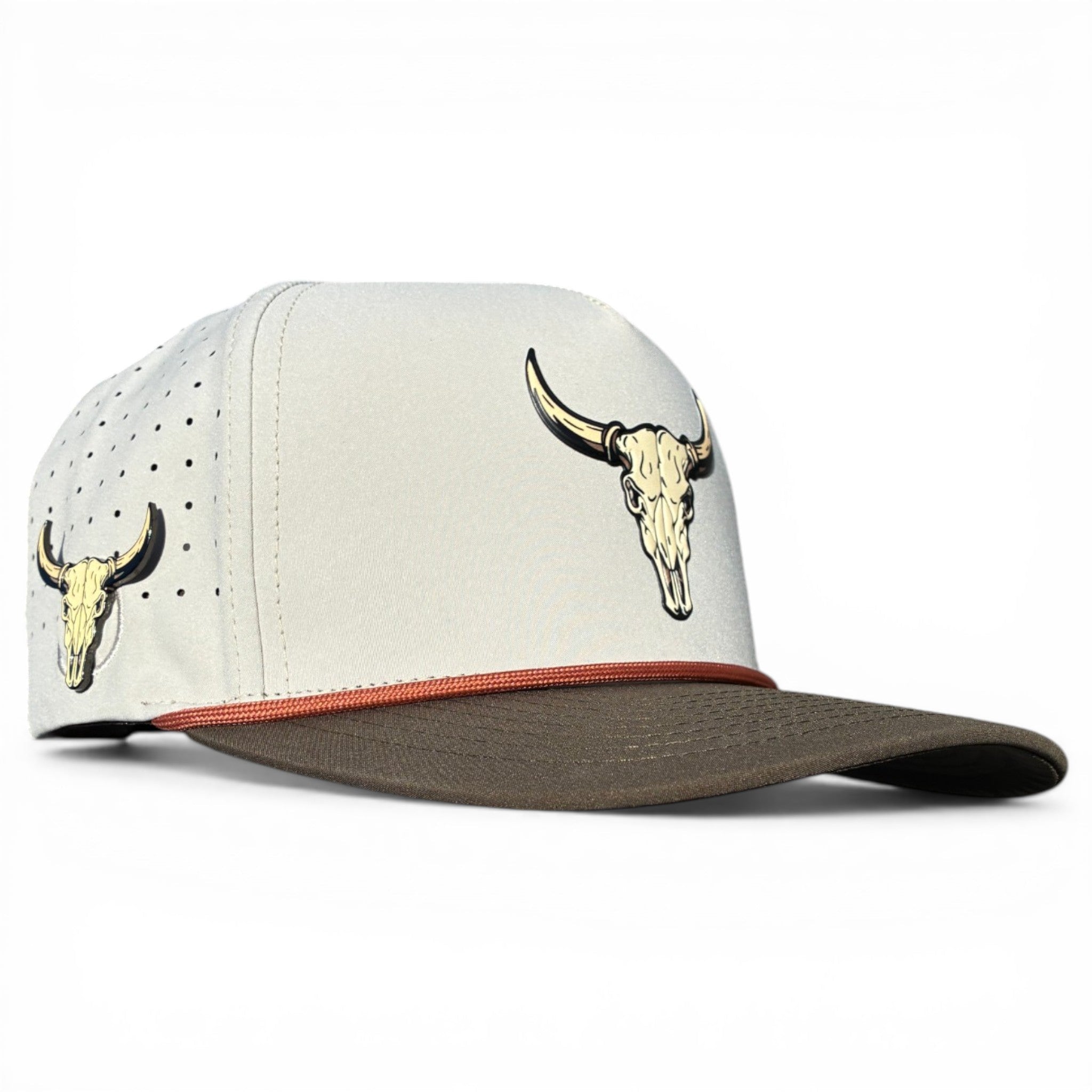 Longhorn Golf Hat | Snapback Cap | Built - in Magnetic Ball Marker Holder + Marker Included | Adjustable Tan Bull Skull - Black Girl Golf