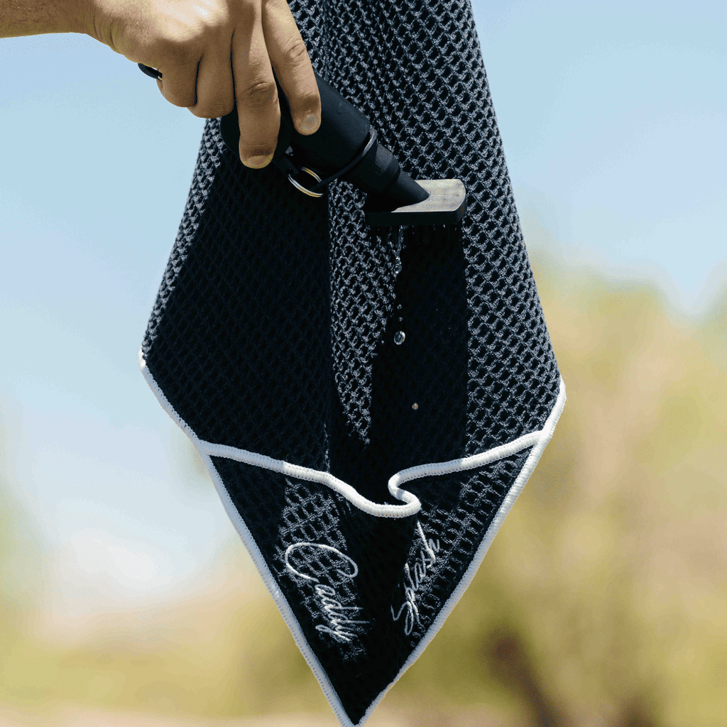 Magnetic Golf Towel with Ball Pocket - Black - Black Girl Golf