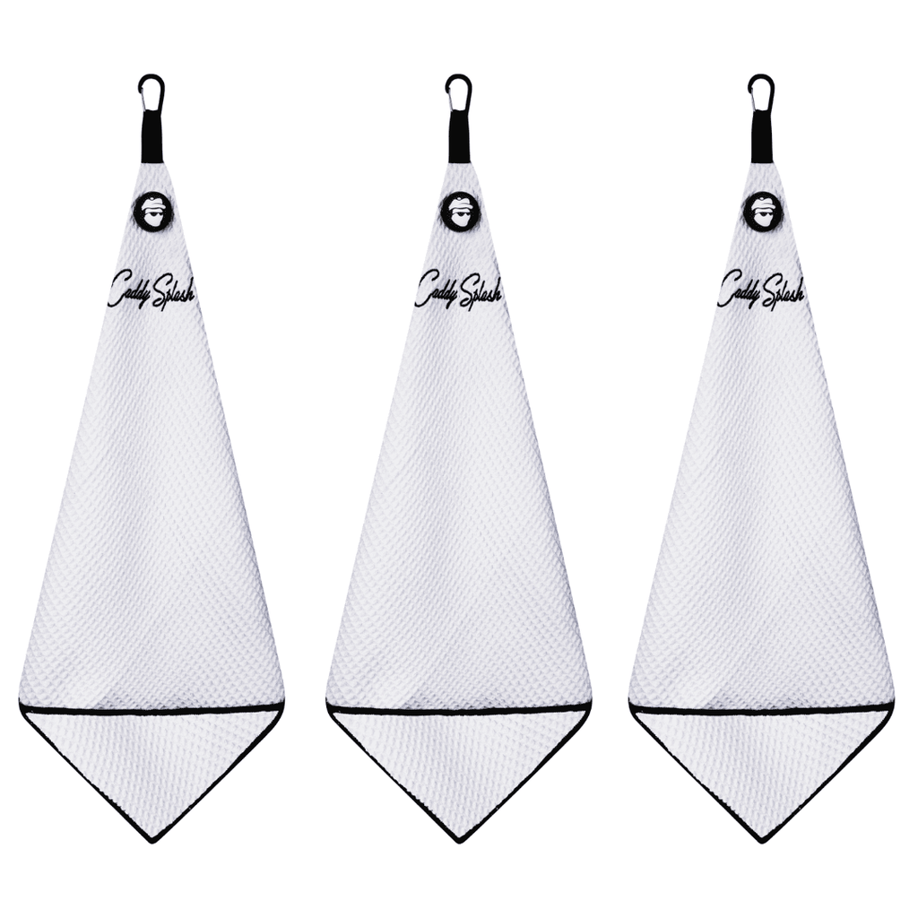 Magnetic Golf Towel with Ball Pocket - White - Black Girl Golf