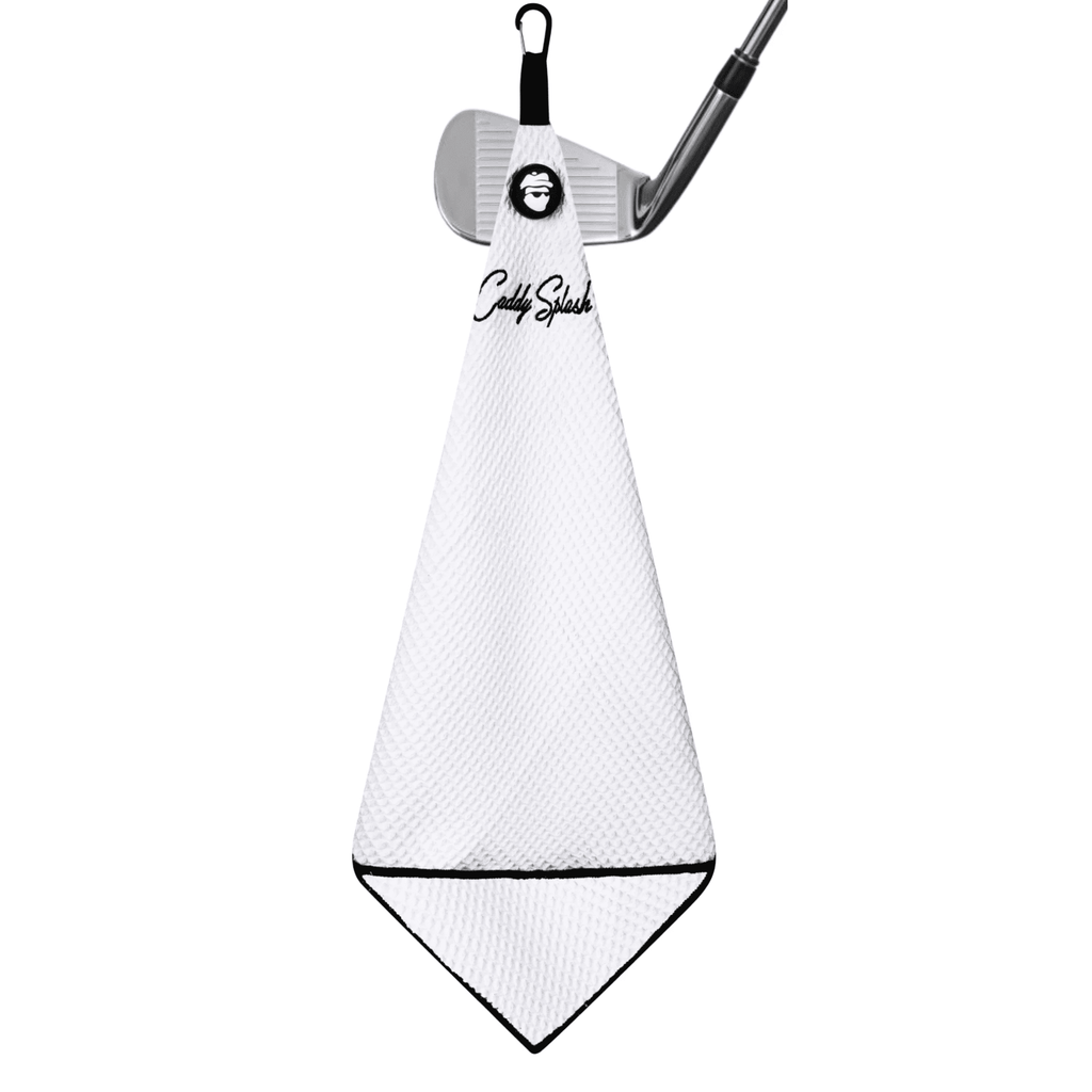 Magnetic Golf Towel with Ball Pocket - White - Black Girl Golf