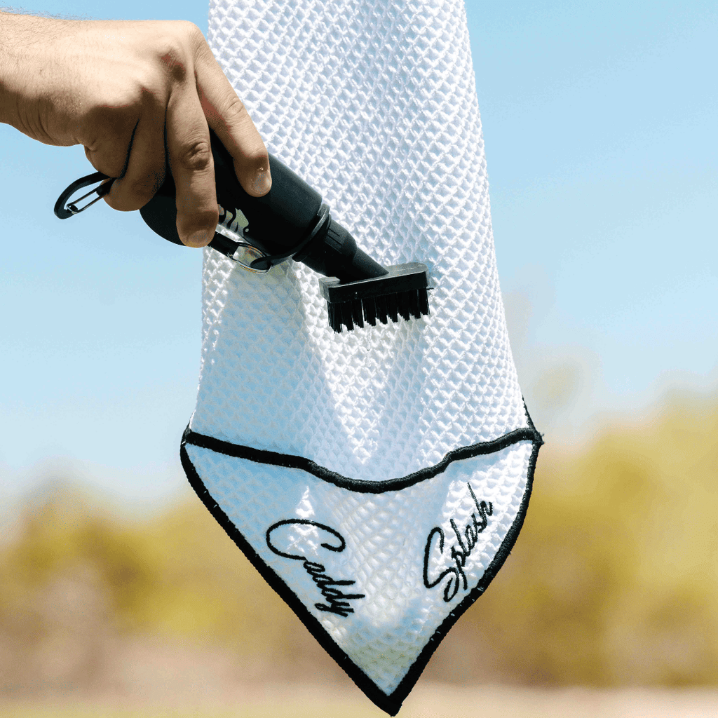 Magnetic Golf Towel with Ball Pocket - White - Black Girl Golf