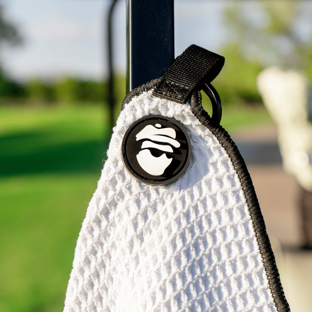 Magnetic Golf Towel with Ball Pocket - White - Black Girl Golf