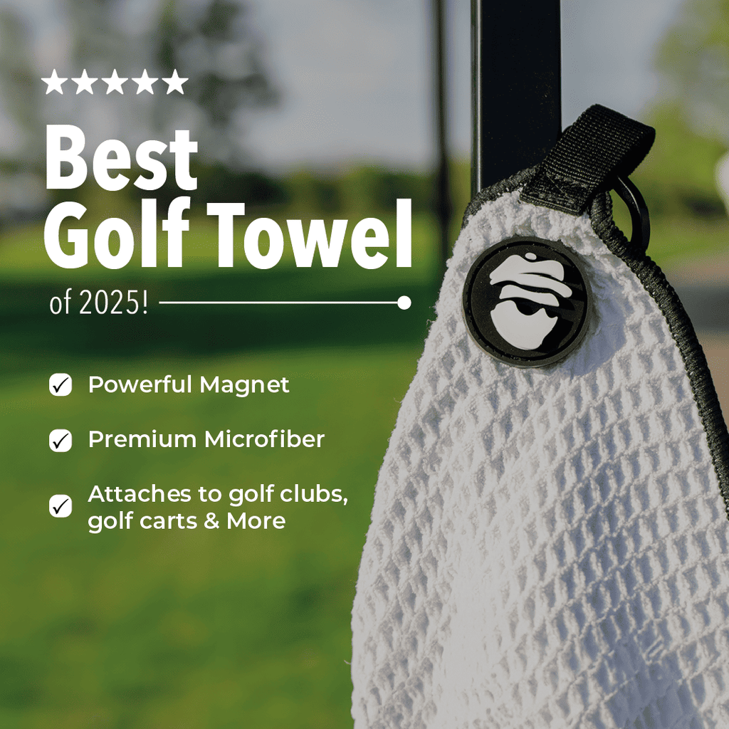 Magnetic Golf Towel with Ball Pocket - White - Black Girl Golf