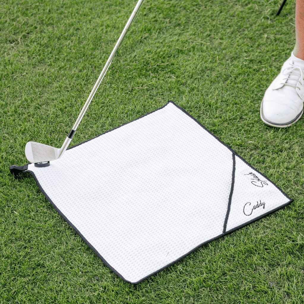 Magnetic Golf Towel with Ball Pocket - White - Black Girl Golf