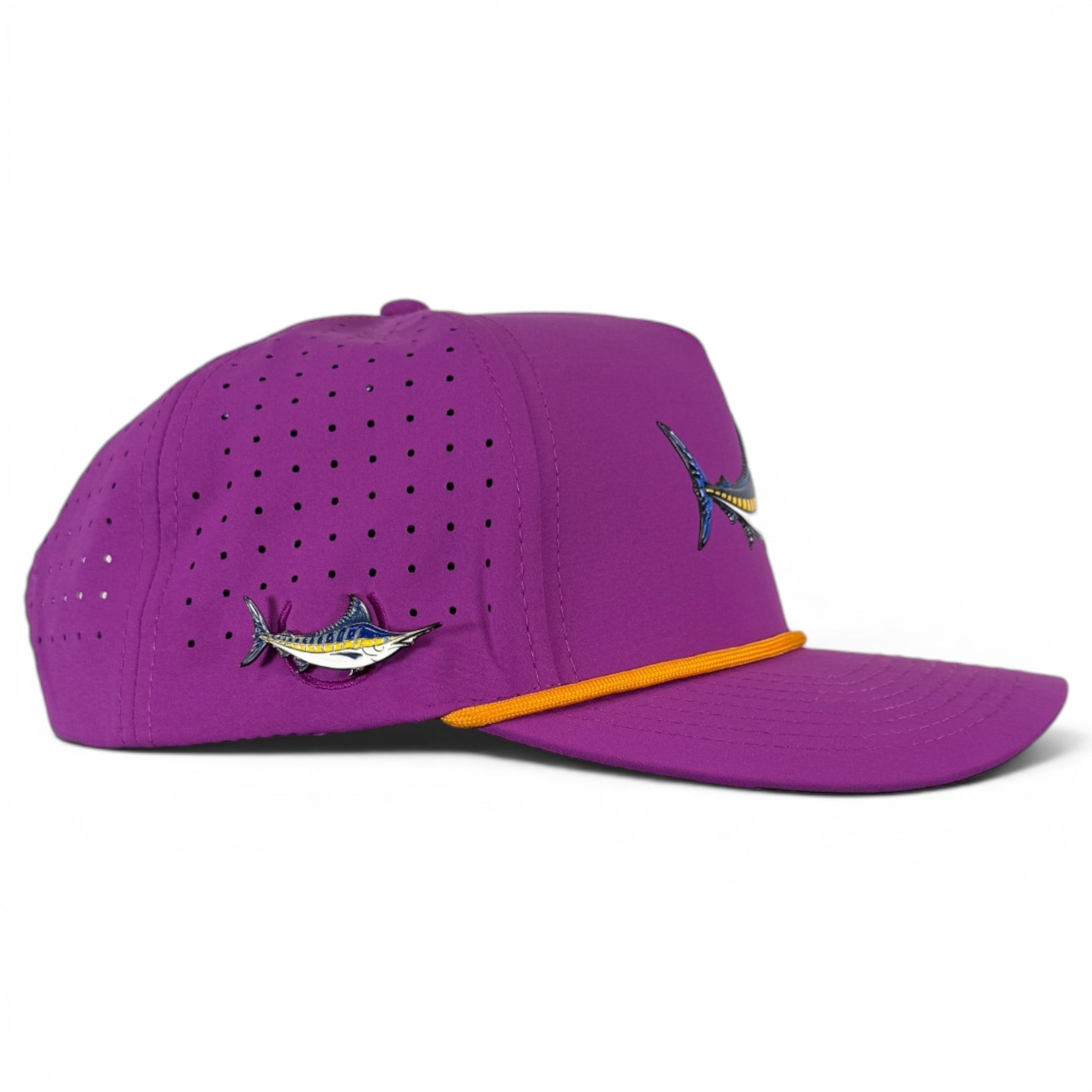Marlin Golf Hat | Snapback Cap | Built-in Magnetic Ball Marker Holder + Marker Included | Adjustable Purple - Black Girl Golf