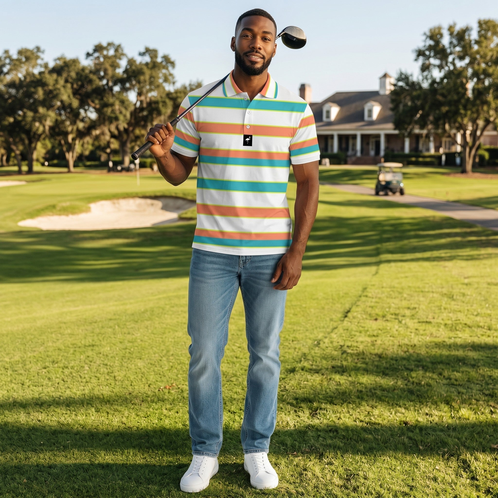 Men's Beach Boardwalk Golf Polo | Performance Stretch Golf Shirt | Moisture-Wicking Athletic Polo - Black Girl Golf