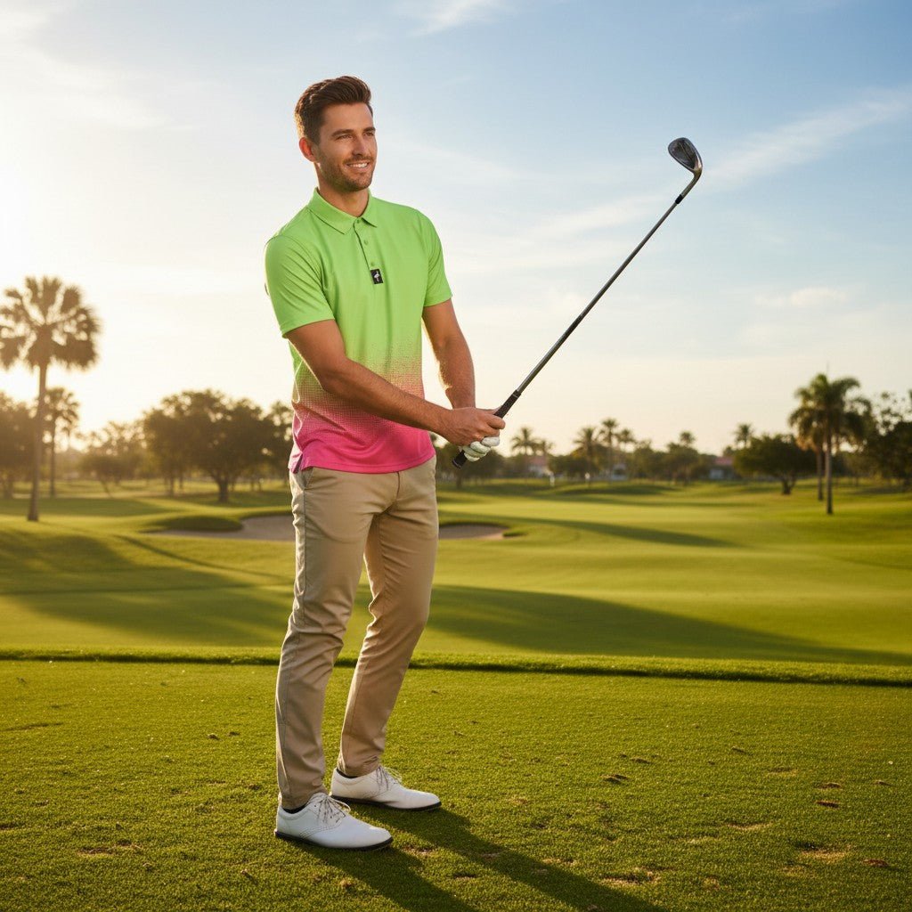 Men's Watermelon Sunset Golf Polo | Performance Stretch Golf Shirt | Moisture - Wicking Athletic Polo - Black Girl Golf