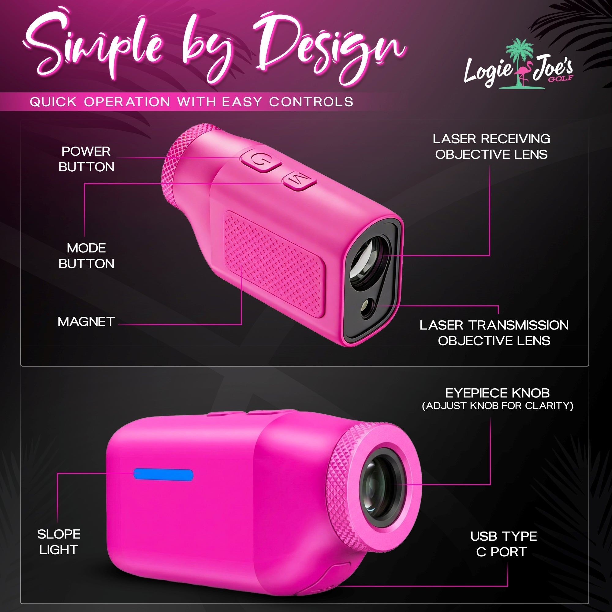 MINI+ Golf Rangefinder | Flamingo Pink - Black Girl Golf