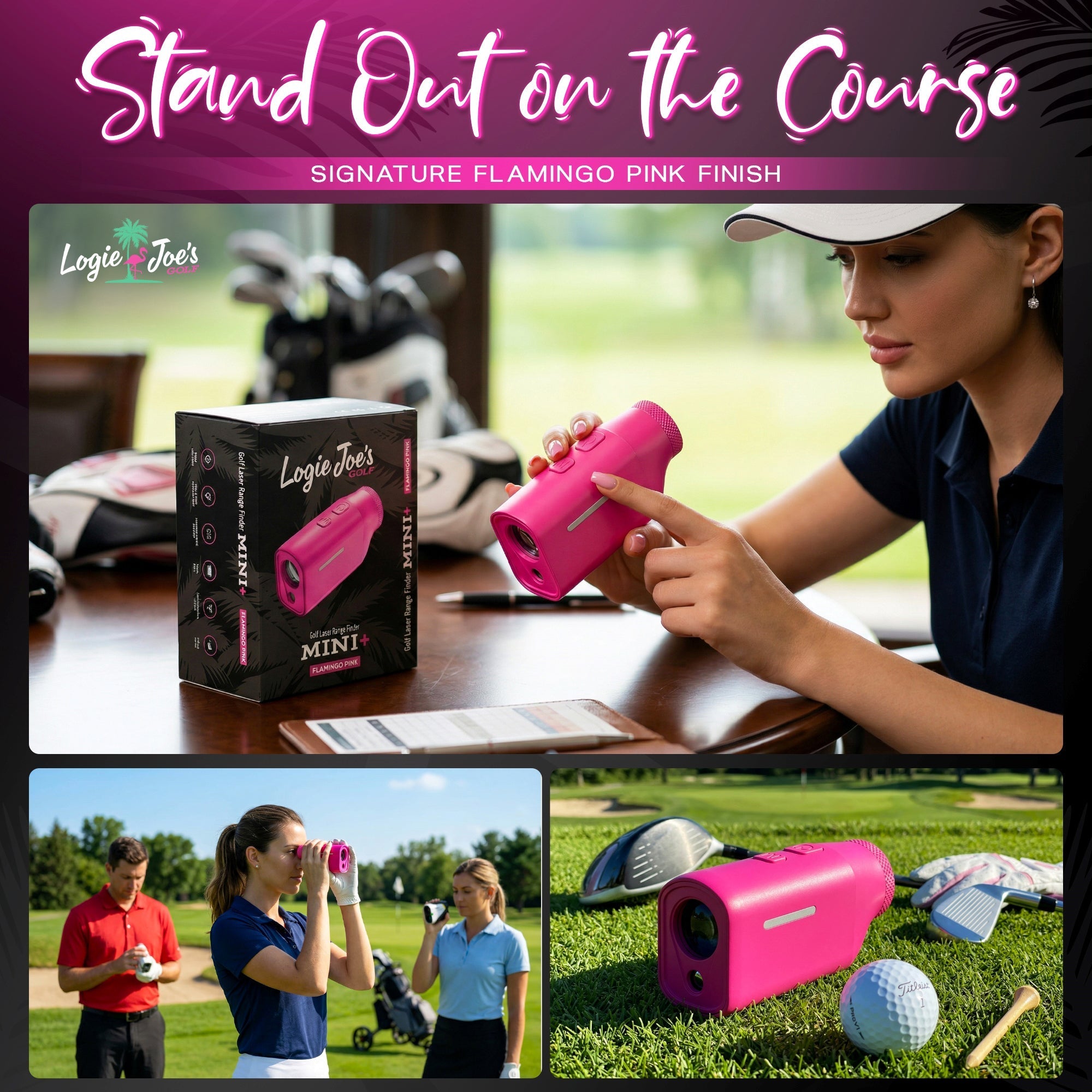 MINI+ Golf Rangefinder | Flamingo Pink - Black Girl Golf