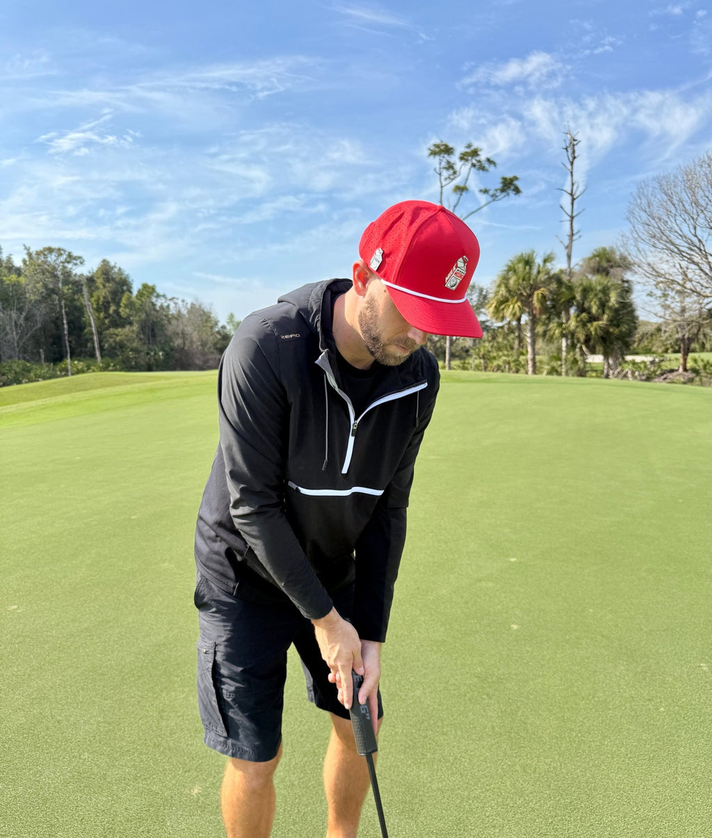 Missing Milk Golf Hat | Snapback Cap | Built-in Magnetic Ball Marker Holder + Marker Included | Missing Golf Ball | Adjustable Red - Black Girl Golf