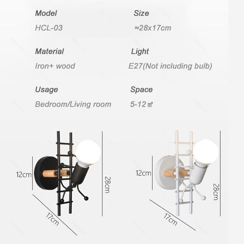 Modern Retro Cartoon Doll Sconce Lamp for Kids Baby Room Modern Nordic Luminaire Home Lighting Decoration WALL Sconce Child Climbing Ladder Lamp Descoration - Black Girl Golf