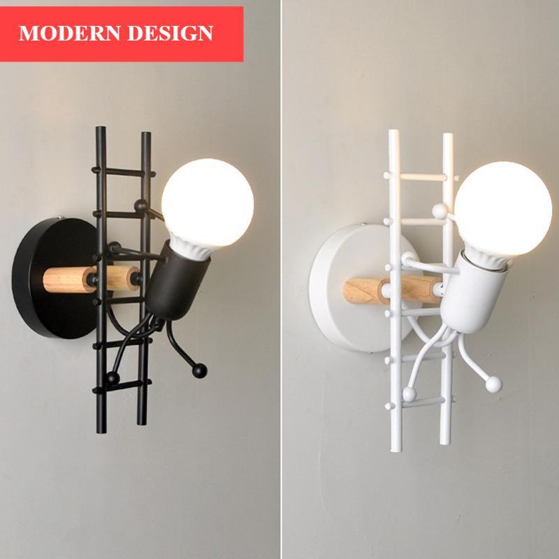 Modern Retro Cartoon Doll Sconce Lamp for Kids Baby Room Modern Nordic Luminaire Home Lighting Decoration WALL Sconce Child Climbing Ladder Lamp Descoration - Black Girl Golf