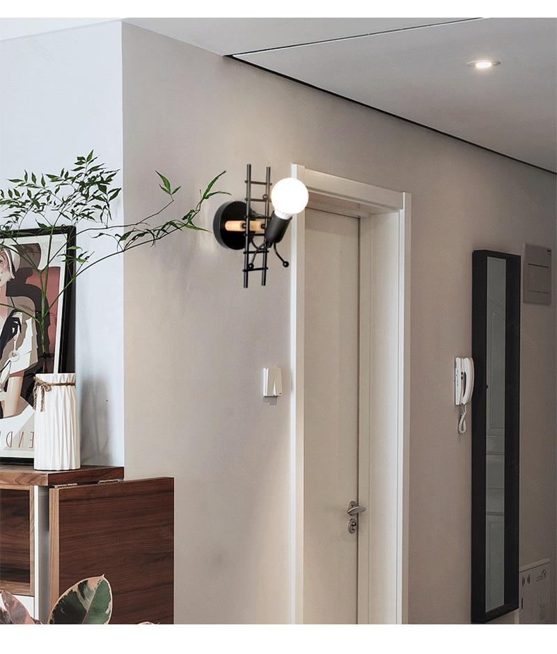 Modern Retro Cartoon Doll Sconce Lamp for Kids Baby Room Modern Nordic Luminaire Home Lighting Decoration WALL Sconce Child Climbing Ladder Lamp Descoration - Black Girl Golf