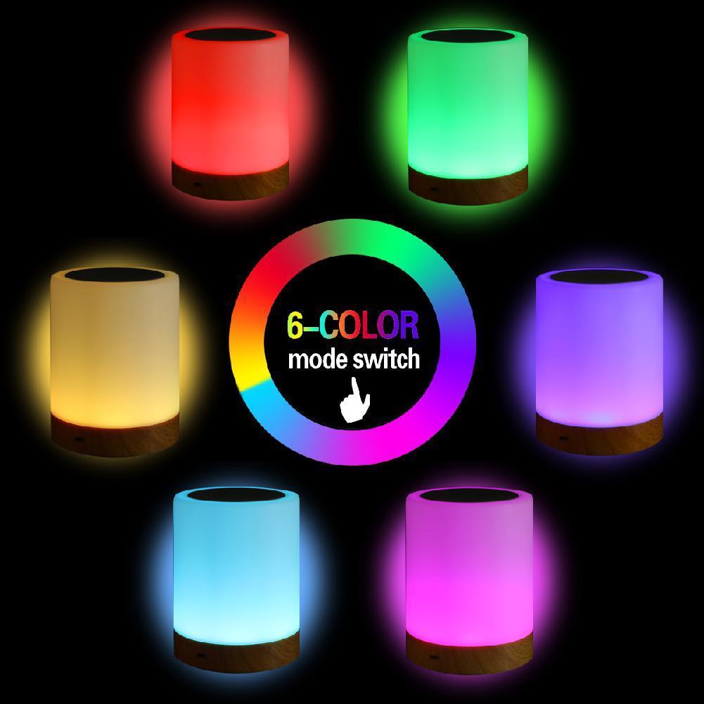 Modern Retro Touch Smart 7 colors USB Charging LED Touch Colorful Night Lamp Wood Grain Bed Light Home Office Decoration Gift For Home Room or Office Camping lamp For Kids - Black Girl Golf