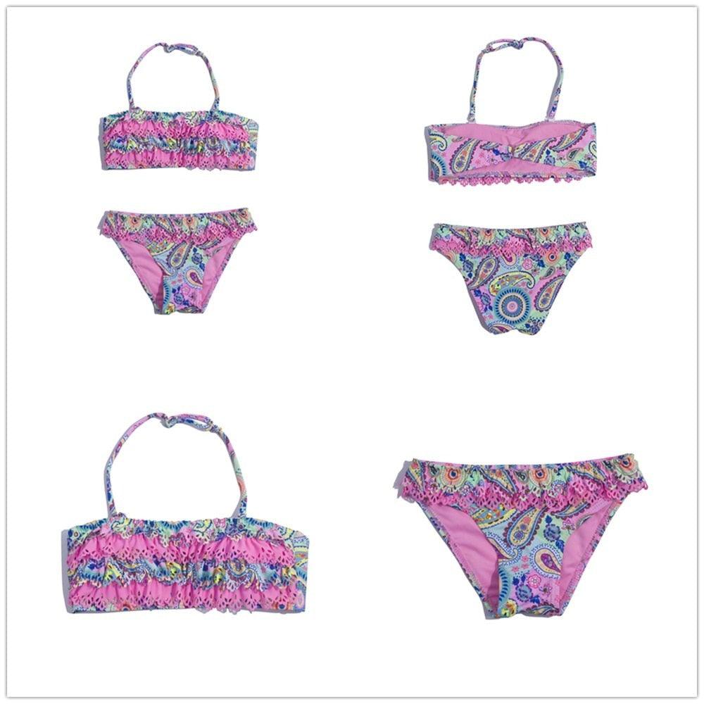 Multicolored Style Girls Kids Swimwear Swimsuit Girls Two Piece Bikini Swimsuits Floral Bathing Suit For Kids Summer Beach Swimwear Summer Children Bathing Suit Kids Girls Bikini Set 2-14 Years - Black Girl Golf