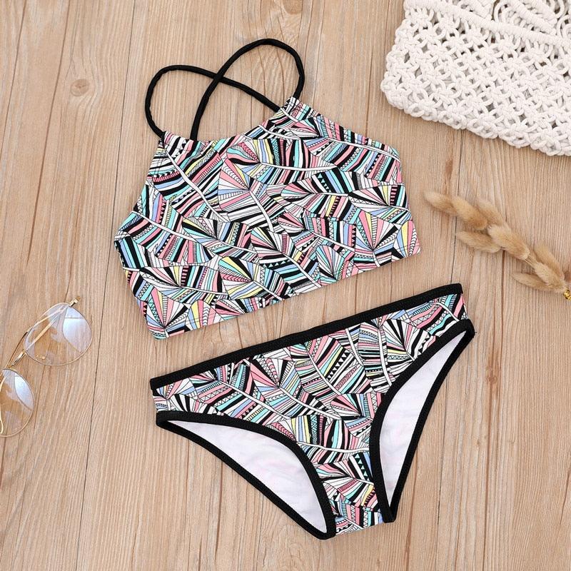 Multicolored Style Girls Kids Swimwear Swimsuit Girls Two Piece Bikini Swimsuits Floral Bathing Suit For Kids Summer Beach Swimwear Summer Children Bathing Suit Kids Girls Bikini Set 2-14 Years - Black Girl Golf