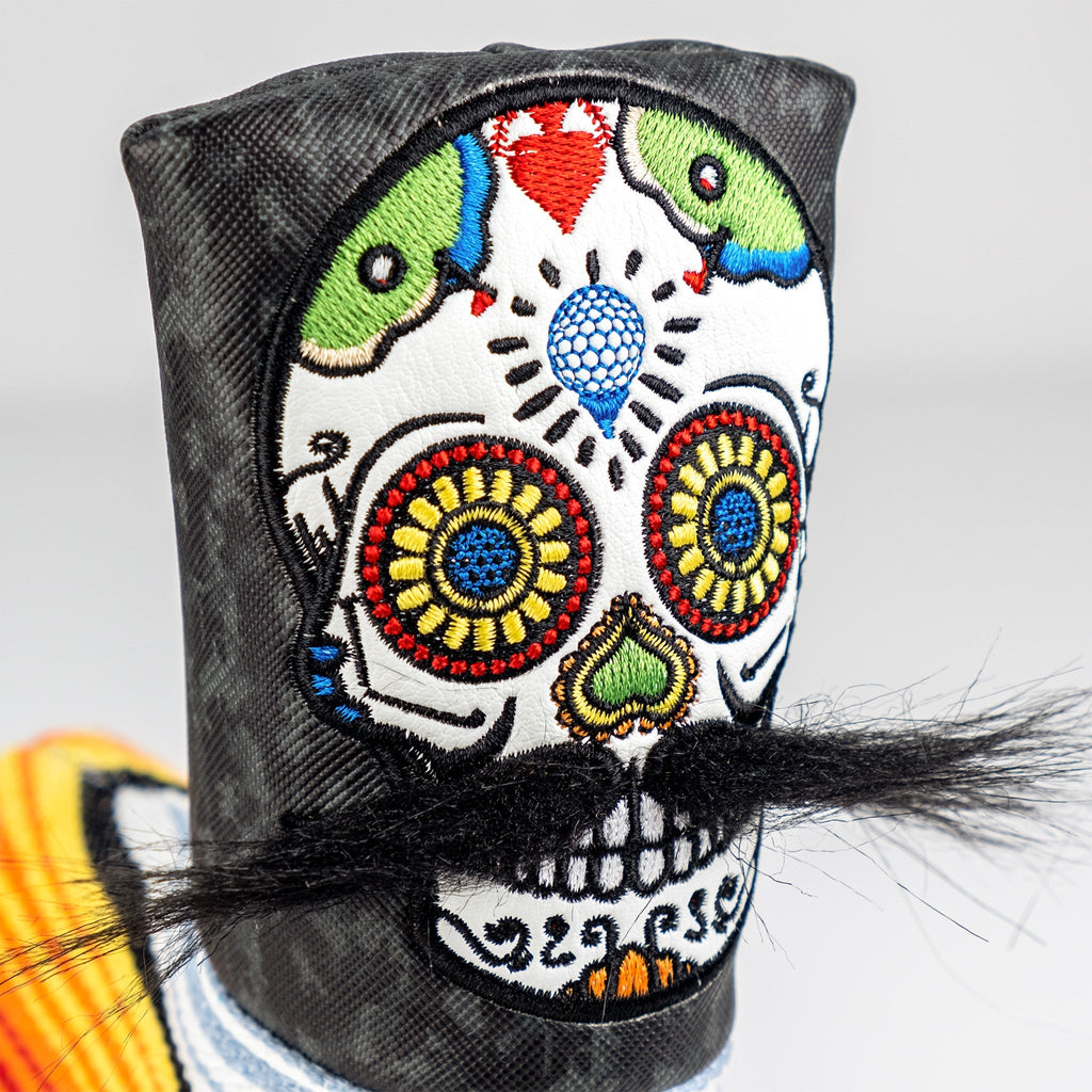 Mustache Sugar Skull - Blade Putter Cover Gray Camo - Black Girl Golf