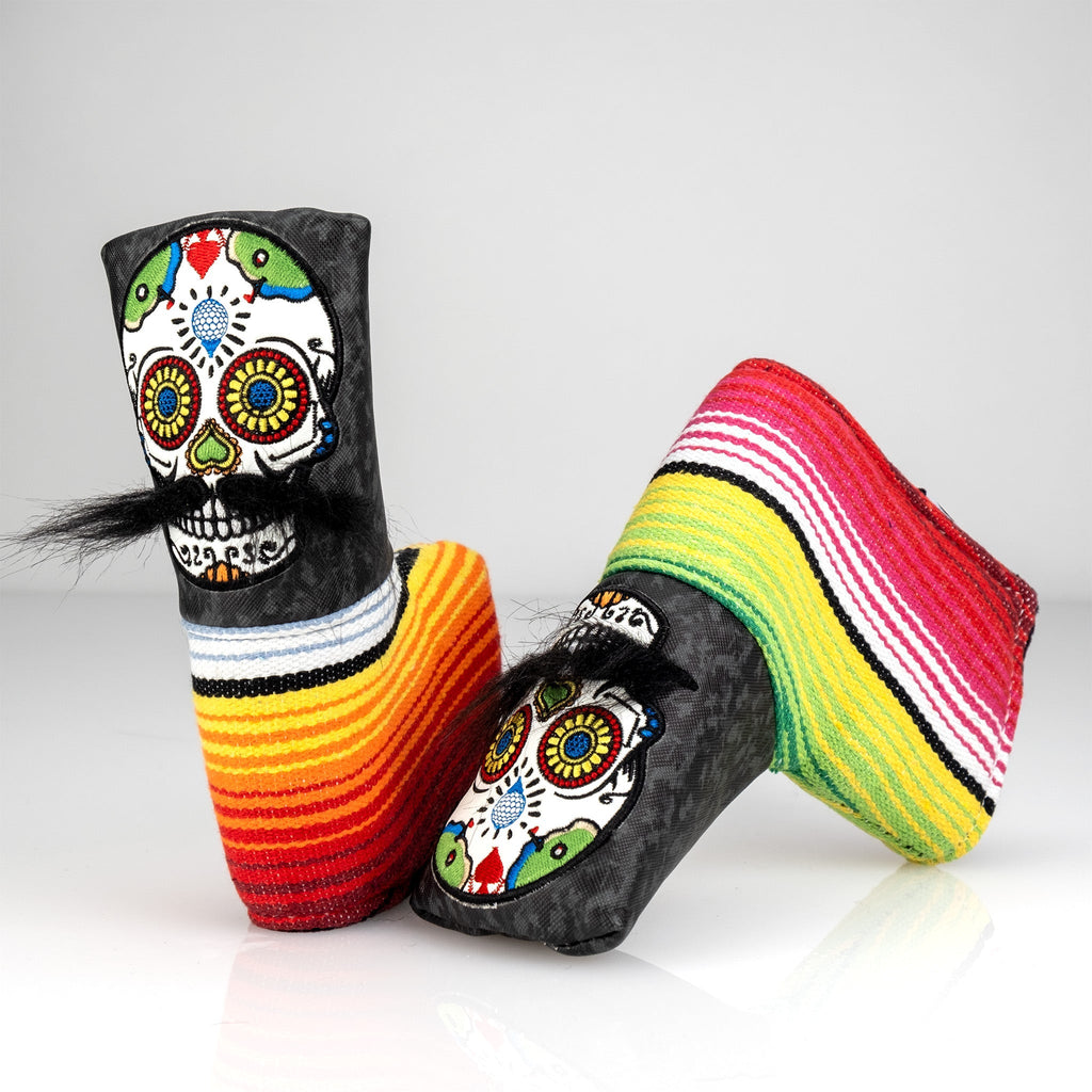Mustache Sugar Skull - Blade Putter Cover Gray Camo - Black Girl Golf