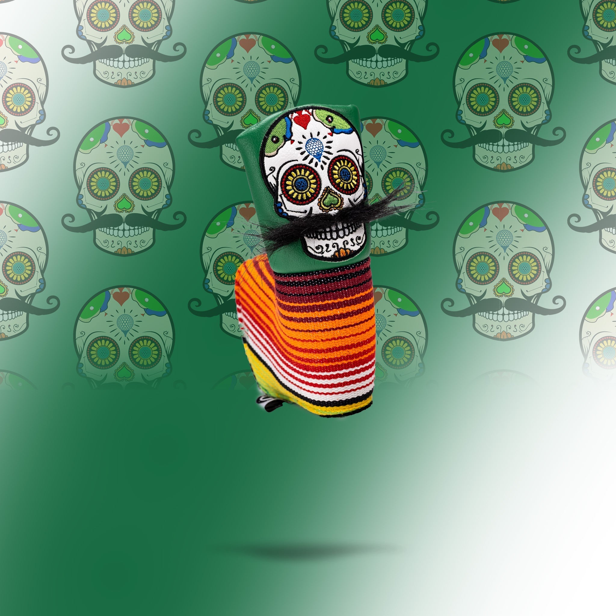 Mustache Sugar Skull - Blade Putter Cover Green - Black Girl Golf