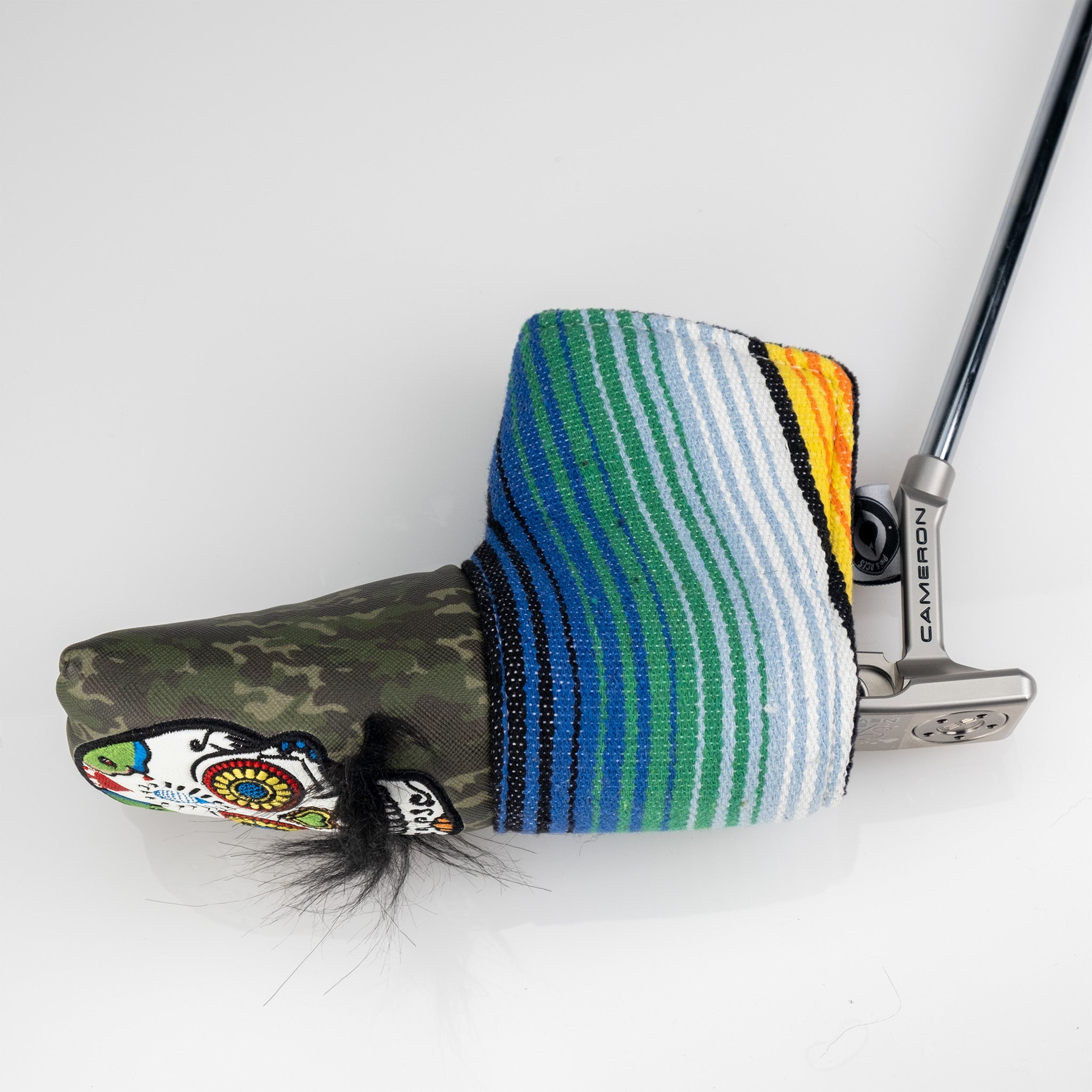 Mustache Sugar Skull - Blade Putter Cover Green Camo - Black Girl Golf