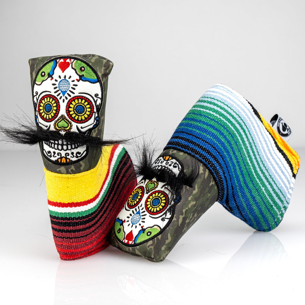 Mustache Sugar Skull - Blade Putter Cover Green Camo - Black Girl Golf