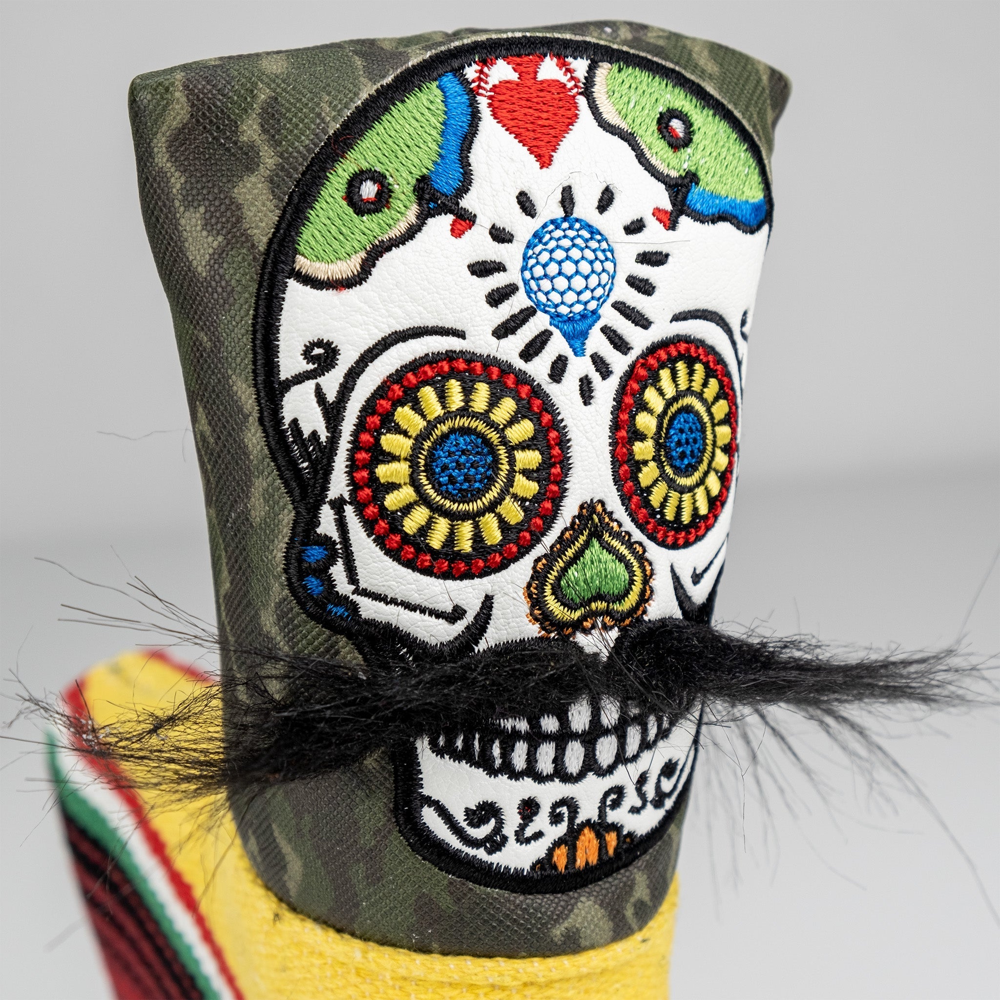 Mustache Sugar Skull - Blade Putter Cover Green Camo - Black Girl Golf