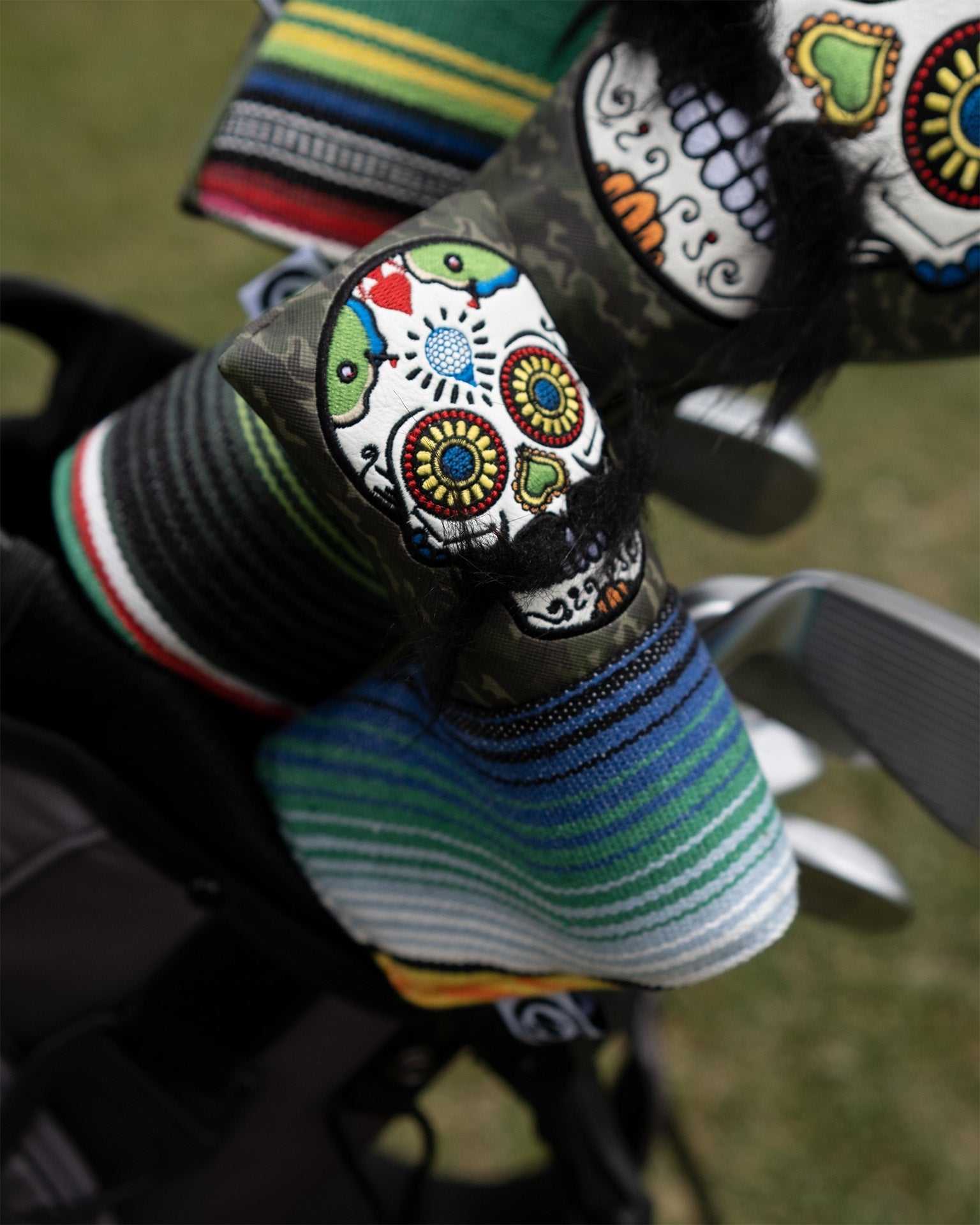 Mustache Sugar Skull - Blade Putter Cover Green Camo - Black Girl Golf