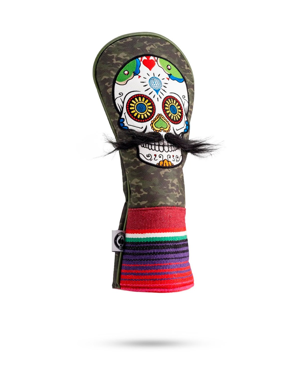 Mustache Sugar Skull - Fairway Cover Green Camo - Black Girl Golf