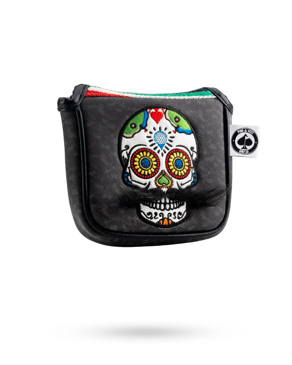Mustache Sugar Skull - Mallet Putter Cover Gray Camo - Black Girl Golf