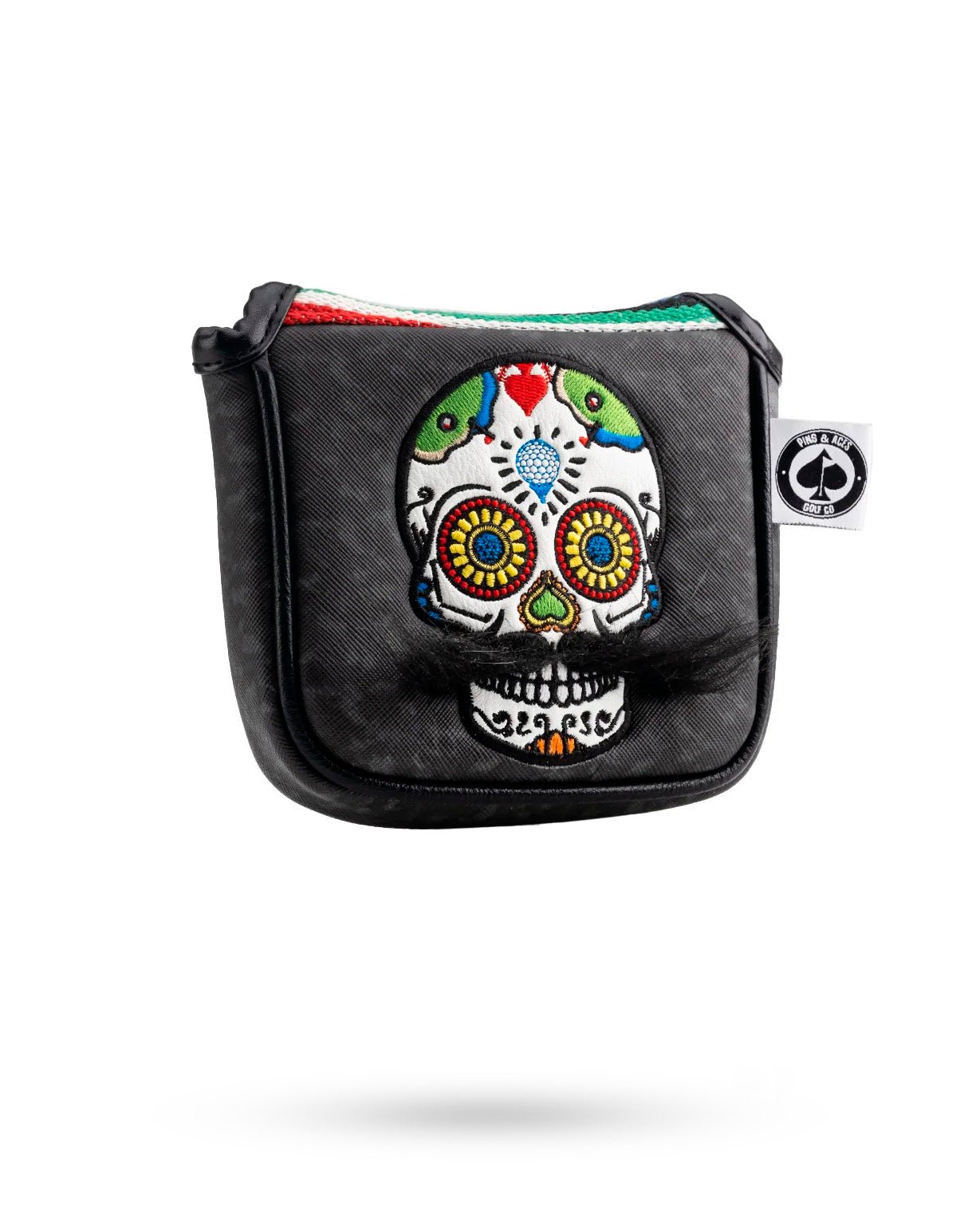 Mustache Sugar Skull - Mallet Putter Cover Gray Camo - Black Girl Golf