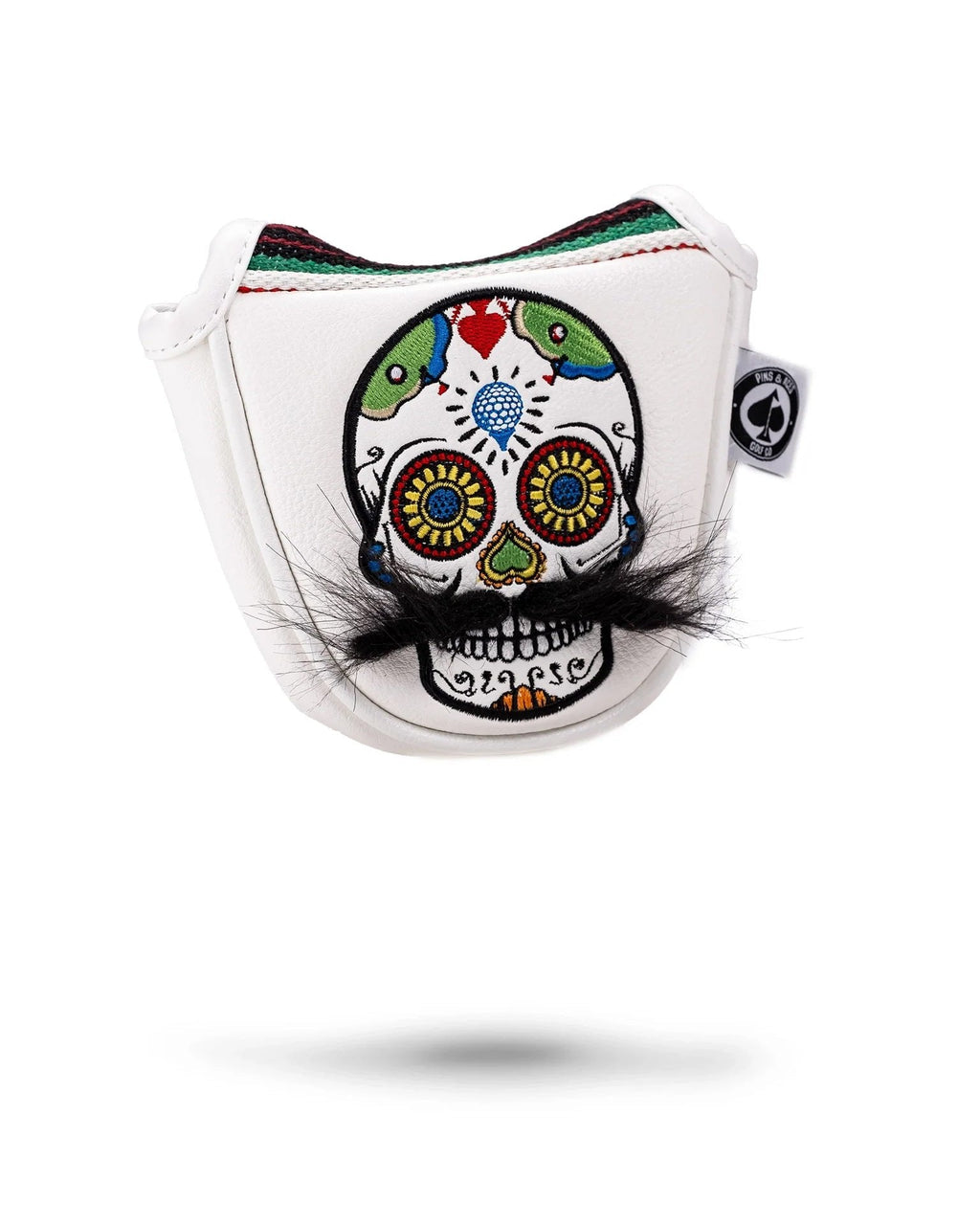 Mustache Sugar Skull - Mallet Putter Cover White - Black Girl Golf