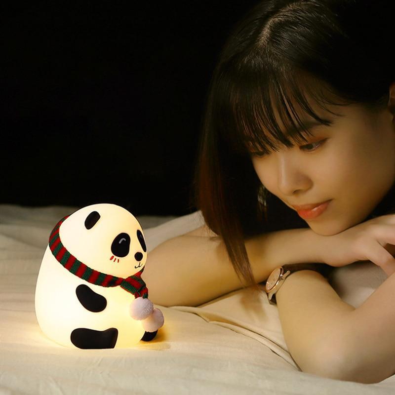 Night Light for Kids, 7-Color Silicone Big Eyes Panda Nursery Lights, USB Rechargeable LED Lamp for Girls and Boys Bedrooms - Black Girl Golf