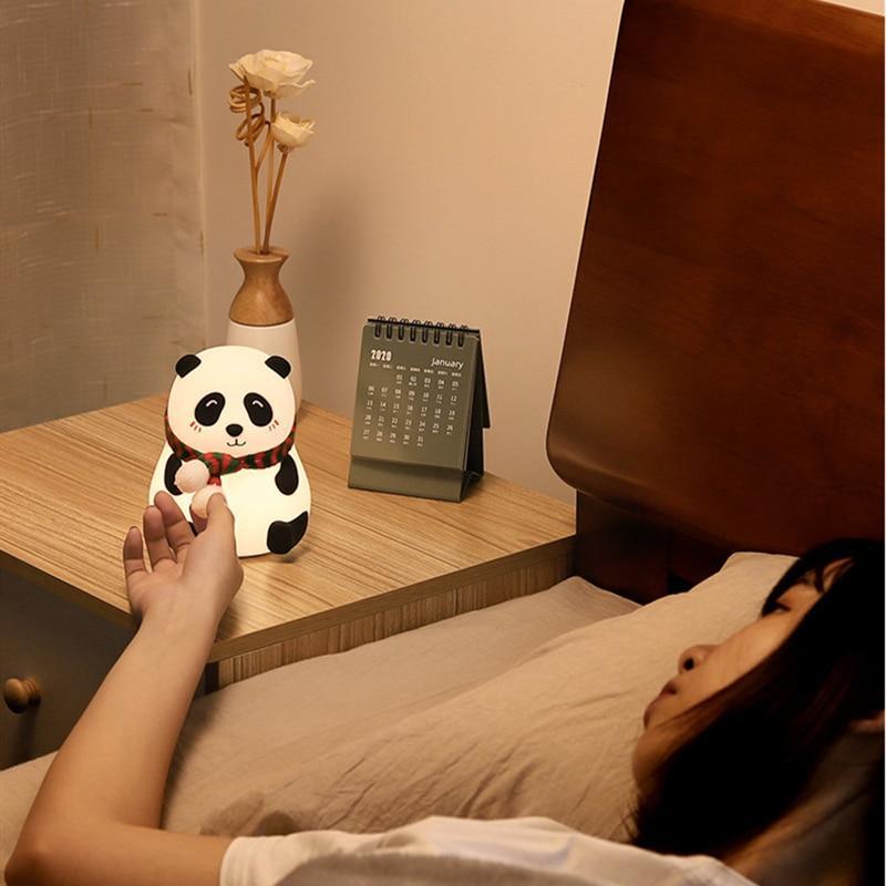 Night Light for Kids, 7-Color Silicone Big Eyes Panda Nursery Lights, USB Rechargeable LED Lamp for Girls and Boys Bedrooms - Black Girl Golf