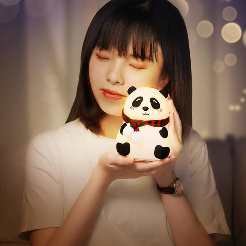 Night Light for Kids, 7-Color Silicone Big Eyes Panda Nursery Lights, USB Rechargeable LED Lamp for Girls and Boys Bedrooms - Black Girl Golf