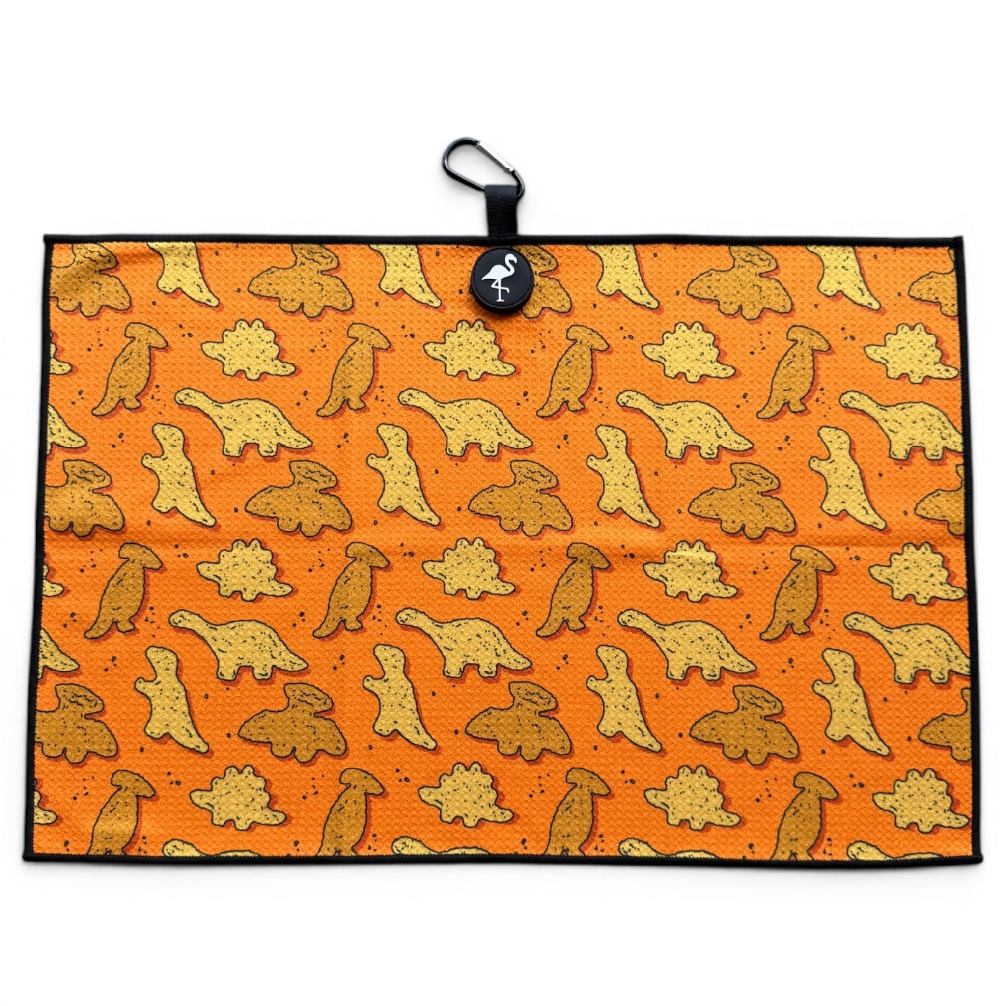 Orange Dino Chicken Nugget Golf Towel | 24” x 16” Microfiber Towel | Magnetic Clip & Carabiner | Premium Golf Accessory - Black Girl Golf