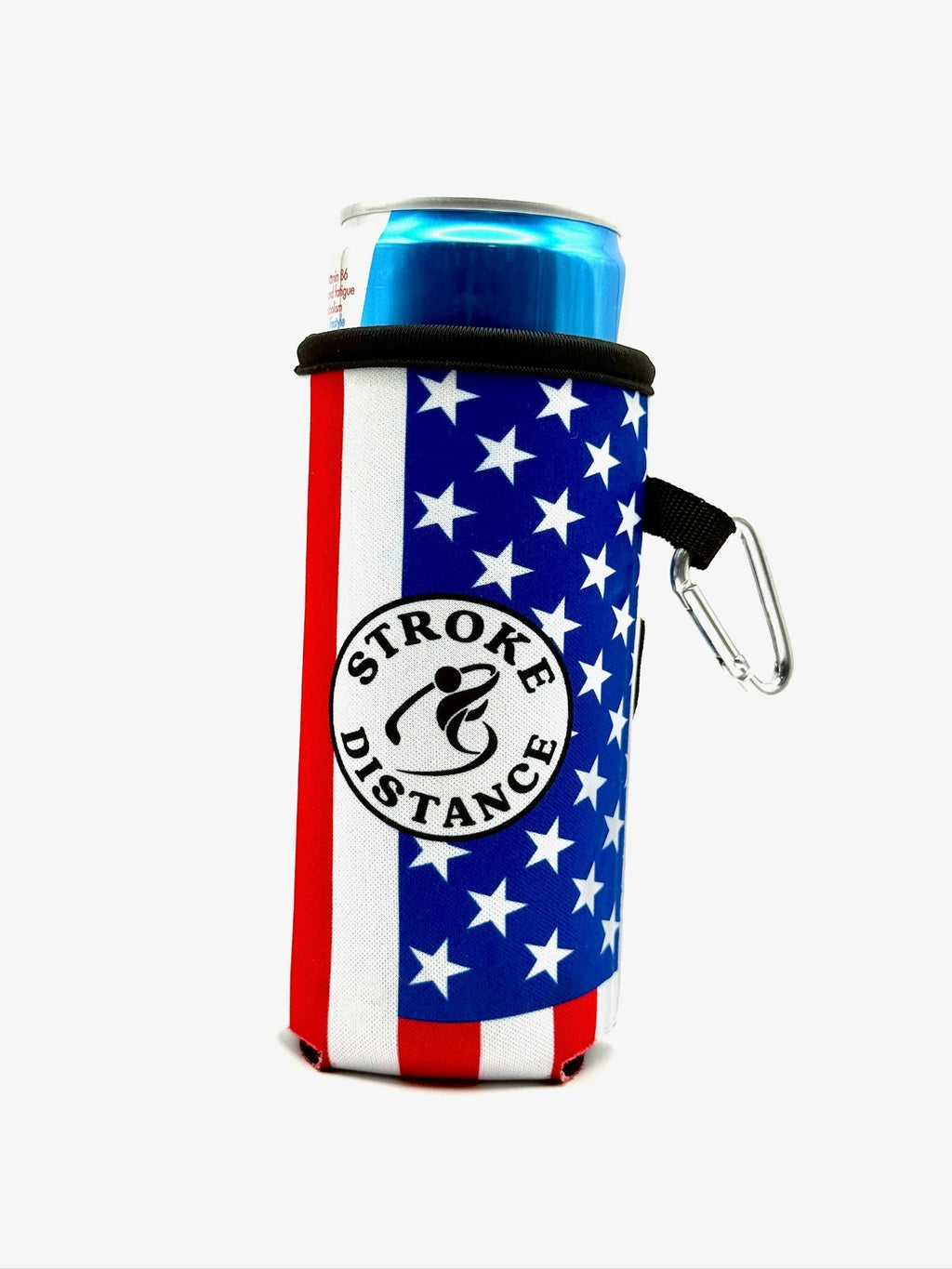 Patriotic Stars and Stripes Beverage Caddie 4 Pack, 3 - in - 1 Golf Insulator, Removeable Ball Marker, Bag Clip & Tees Combo - Black Girl Golf