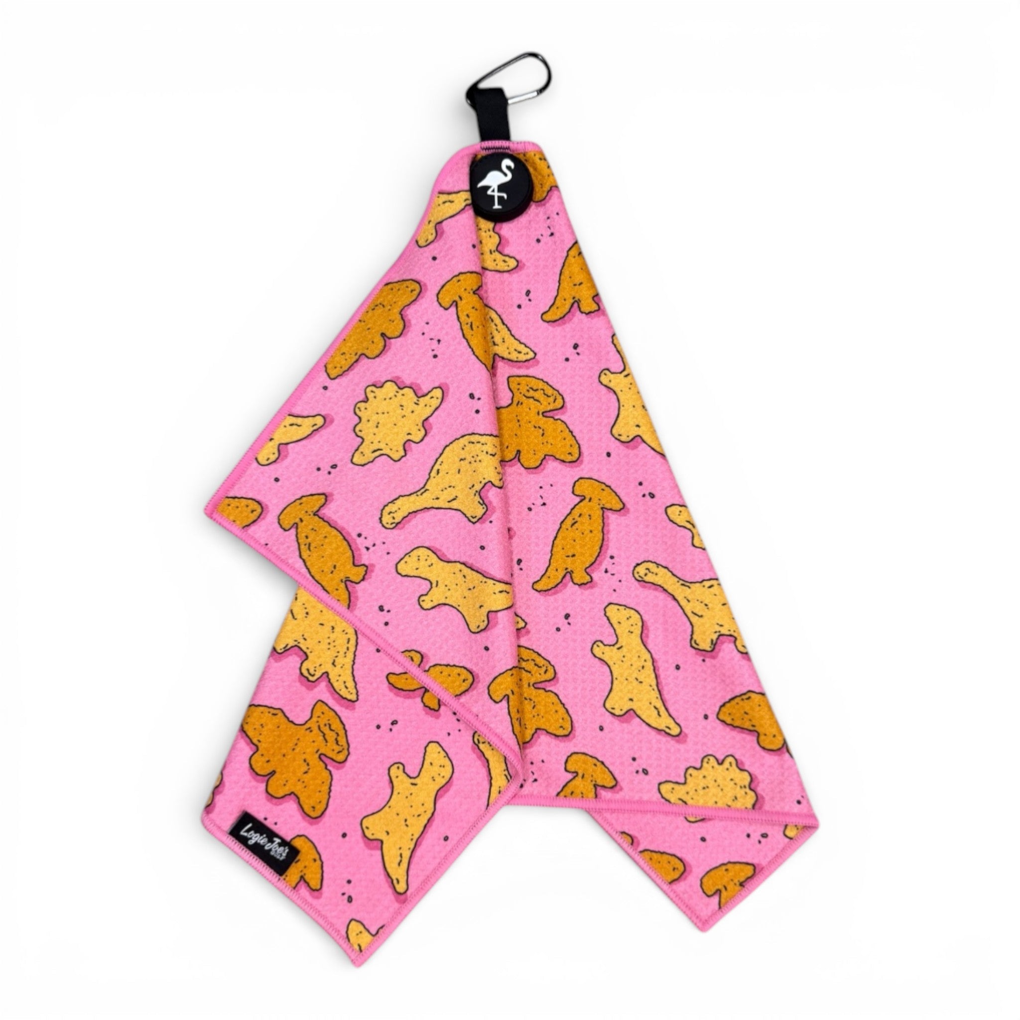 Pink Dino Nugget Golf Towel | Premium Double-Sided Microfiber | Heavy-Duty Magnetic Towel with Carabiner Clip | 24 x 16 in - Black Girl Golf
