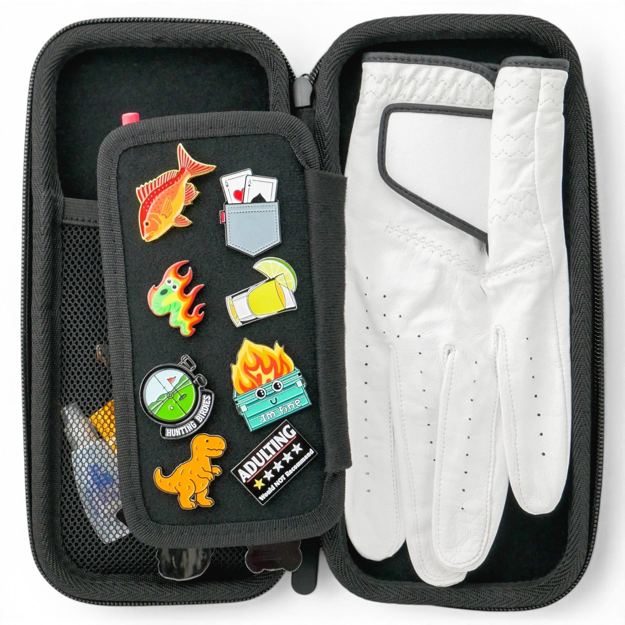 Pink/Blue Golf Accessory Case | Zippered Organizer for Ball Markers, Tees, Divot Tools & Glove | Portable Golf Storage Case | Hard Shell Travel Case for Golf Accessories - Black Girl Golf