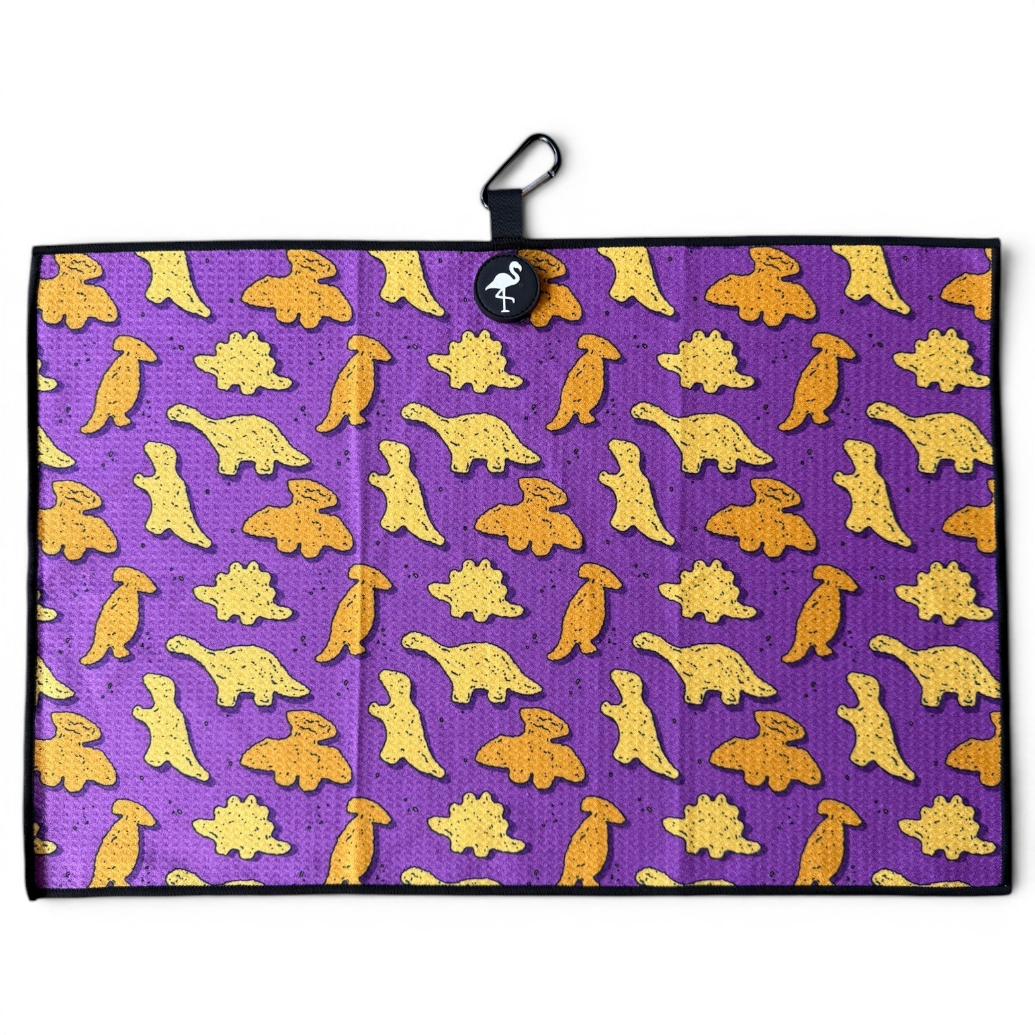 Purple Dino Chicken Nugget Golf Towel | 24” x 16” Microfiber Towel | Magnetic Clip & Carabiner | Premium Golf Accessory - Black Girl Golf