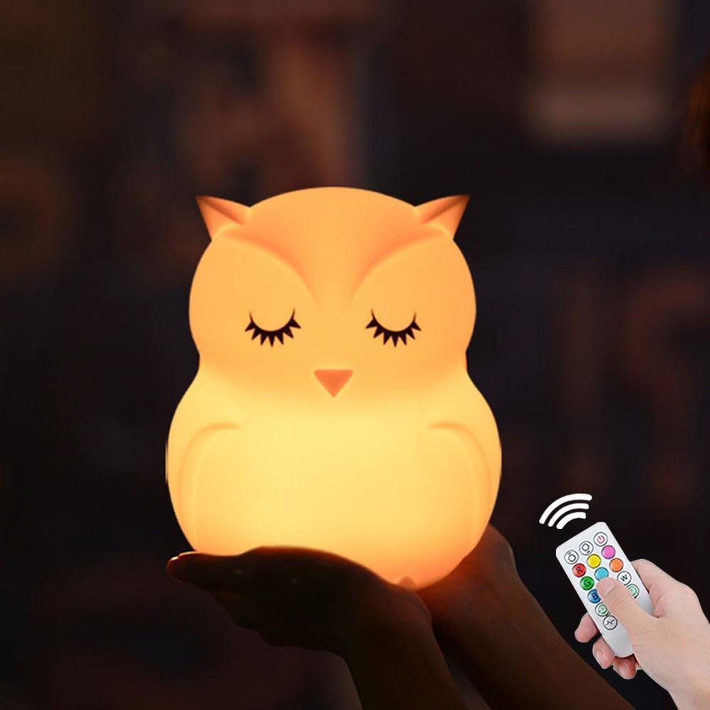 Silicone LED Night Lights For Bedrooms Cute Animal Night Light For Kids with Remote And Touch Sensor Portable Warm White Light & Color Changing Lamps For Baby Girl Baby Boy Gifts (Sleeping owl) - Black Girl Golf
