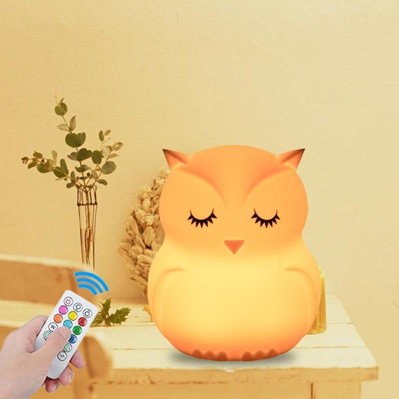Silicone LED Night Lights For Bedrooms Cute Animal Night Light For Kids with Remote And Touch Sensor Portable Warm White Light & Color Changing Lamps For Baby Girl Baby Boy Gifts (Sleeping owl) - Black Girl Golf