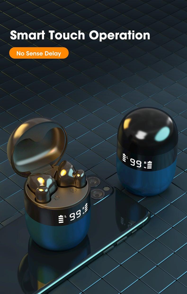 Sports WearableWireless Headphones Fast Conecting Music Sweatproof Wireless Earbuds Smart LED Display Bluetooth Earphones HD Call Headphone With Microphone Touch Control Waterproof Headset With Charging Case 300mAH - Black Girl Golf