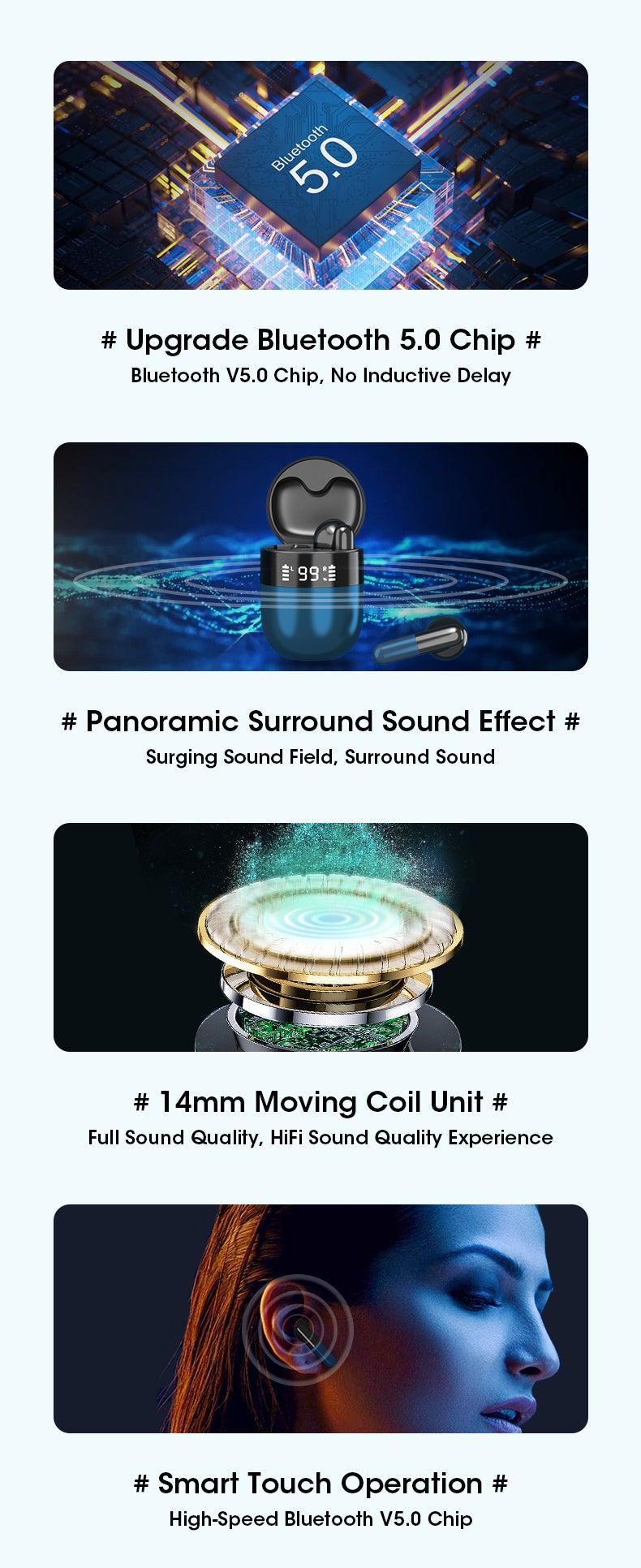 Sports WearableWireless Headphones Fast Conecting Music Sweatproof Wireless Earbuds Smart LED Display Bluetooth Earphones HD Call Headphone With Microphone Touch Control Waterproof Headset With Charging Case 300mAH - Black Girl Golf