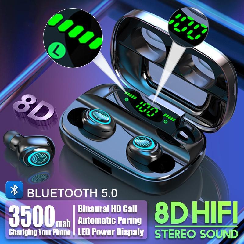 STEVVEX 3500mAh LED Bluetooth Wireless Earphones Headphones Earbuds TWS Touch Control Sport Headset Noise Cancel Earphone Headphone - Black Girl Golf