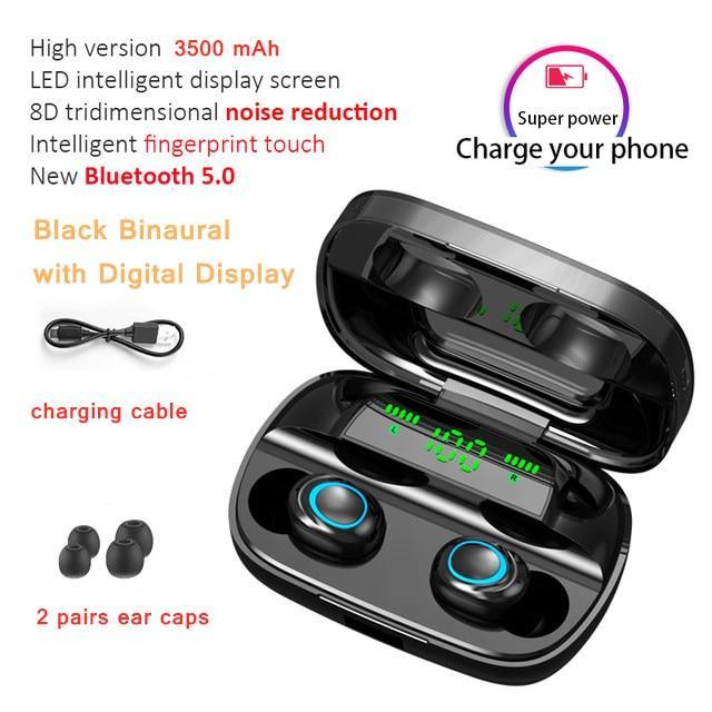 STEVVEX 3500mAh LED Bluetooth Wireless Earphones Headphones Earbuds TWS Touch Control Sport Headset Noise Cancel Earphone Headphone - Black Girl Golf